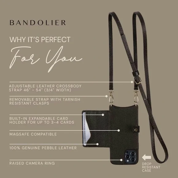 Bandolier Mila Black Leather Crossbody Phone Case for iPhone 15 Pro Max - EUC - Picture 8 of 10